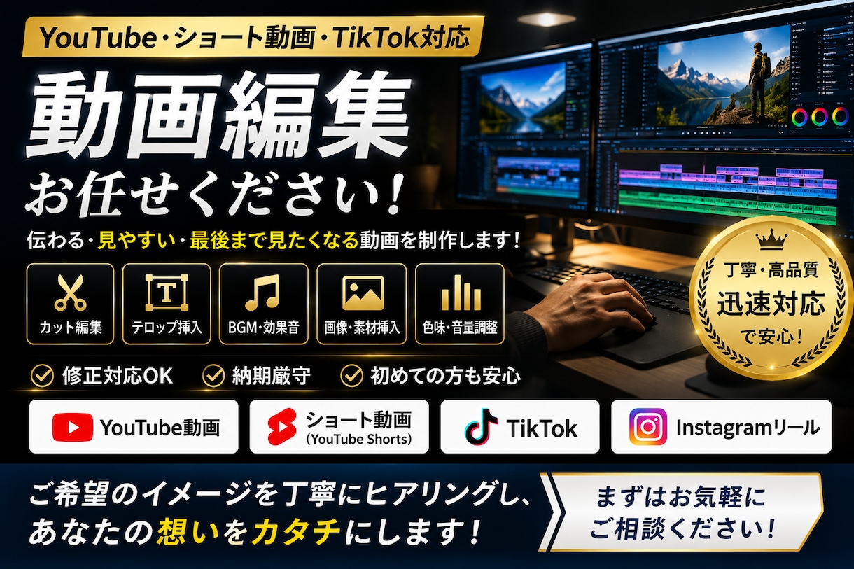 様々な動画編集承ります YouTube動画、ショート動画、結婚式動画、企業PR動画 イメージ1