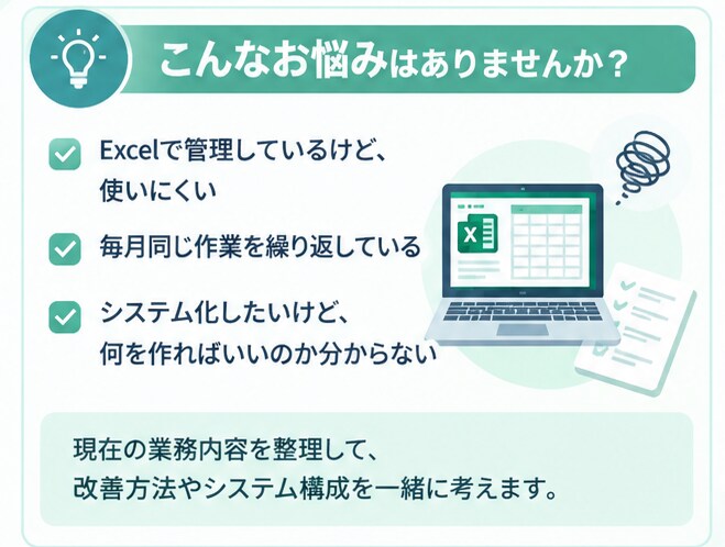Excel業務の改善・システム設計相談します 今の業務を整理して改善方法を考えます イメージ2