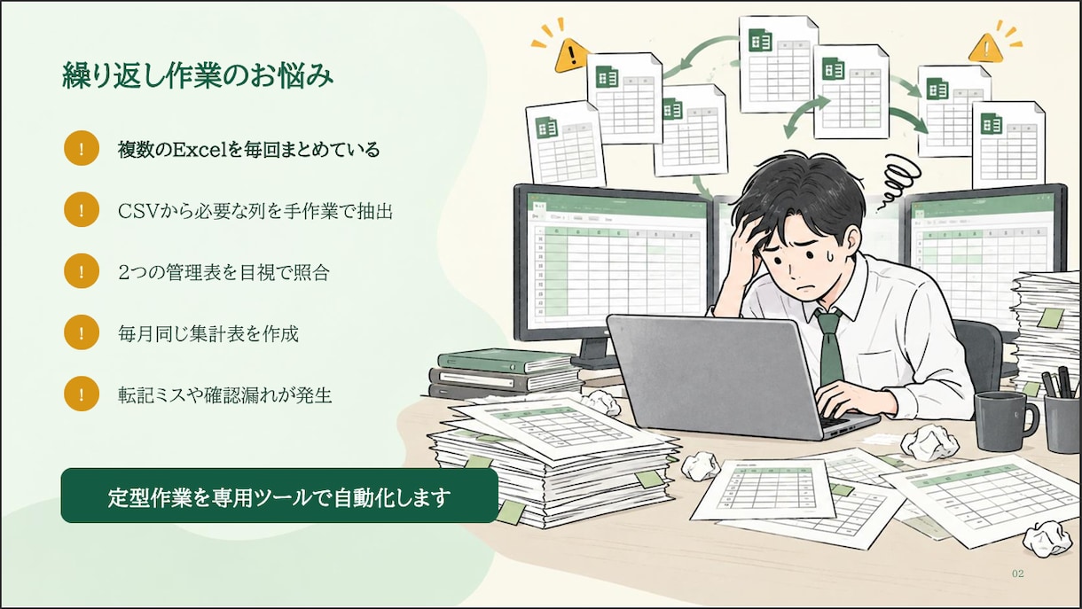Excel・CSV作業をPythonで自動化します 面倒な転記・集計・照合をワンクリック化します イメージ2