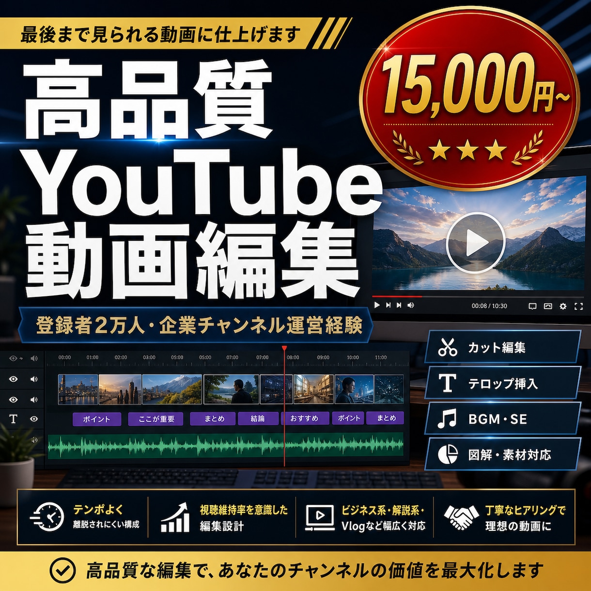 YouTubeの動画編集を制作します 登録者2万人の運営経験で、見やすく伝わる動画に仕上げます イメージ1