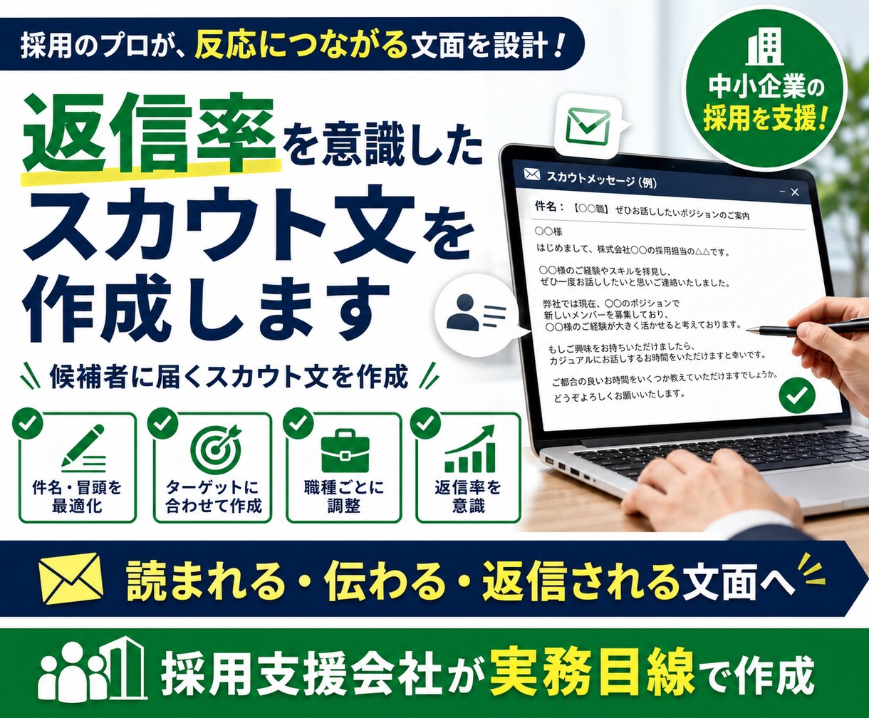 返信率を意識したスカウト文を作成します 候補者に届くスカウト文を作成します イメージ1