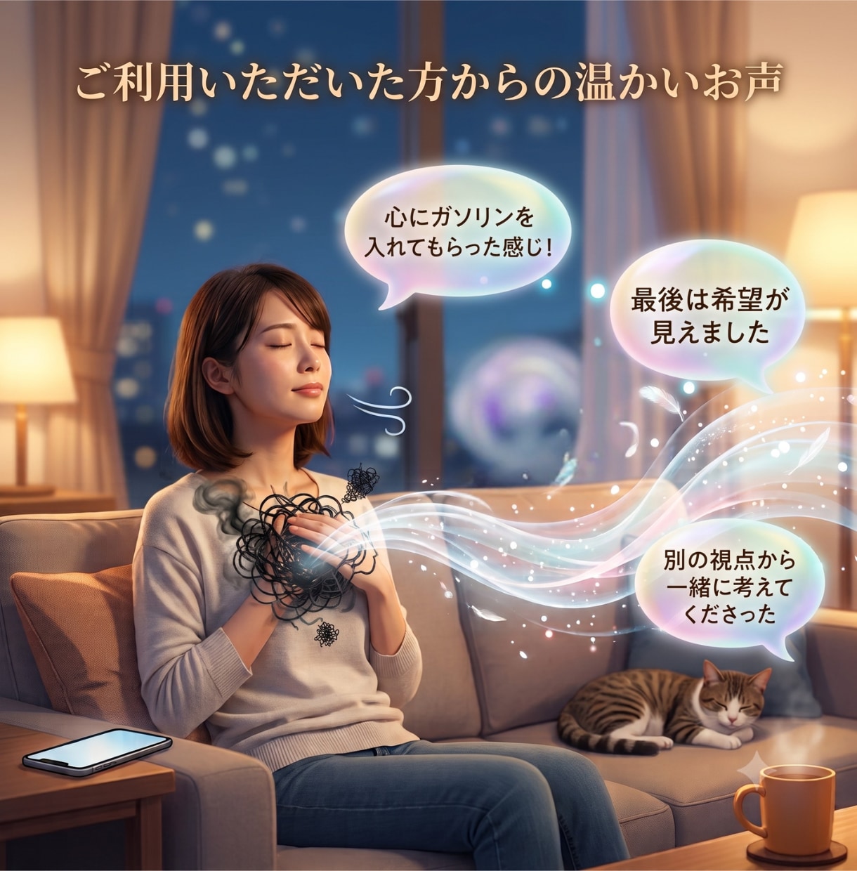 頭のぐるぐるを心理の専門家がそっと整えます 話す ➡ 整理 ➡ 気づく ➡ 見方が変わる ➡ 次に進める イメージ7