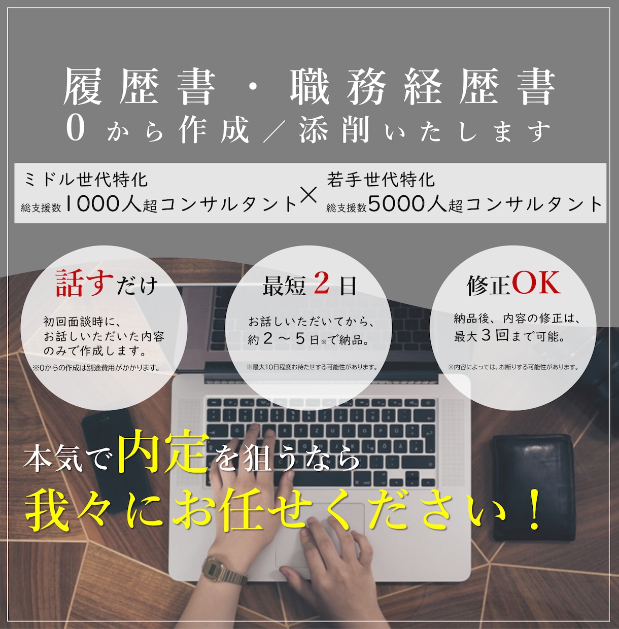 0から履歴書／職務経歴書を作成・添削します 現役コンサルタント2名体制／最短2日納品／修正3回無料 イメージ1