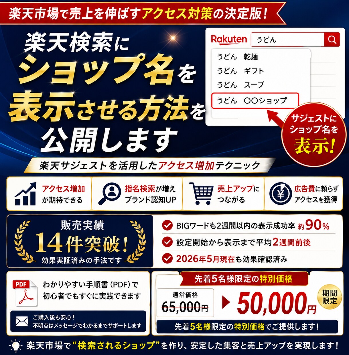 楽天検索にショップ名を表示させる方法を公開します /楽天/SEO対策/ROAS改善/売上対策/サジェスト対策 イメージ1
