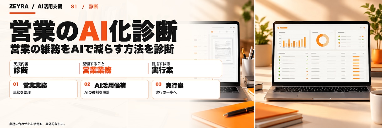 営業の雑務をAIに任せる方法を30分で診断します 営業組織を3名から80名にした元GMが、渡す仕事を選びます イメージ1