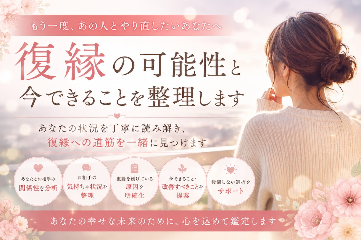 復縁したいあなたのための恋愛分析をします 復縁への可能性と、今できることを一緒に整理します イメージ1