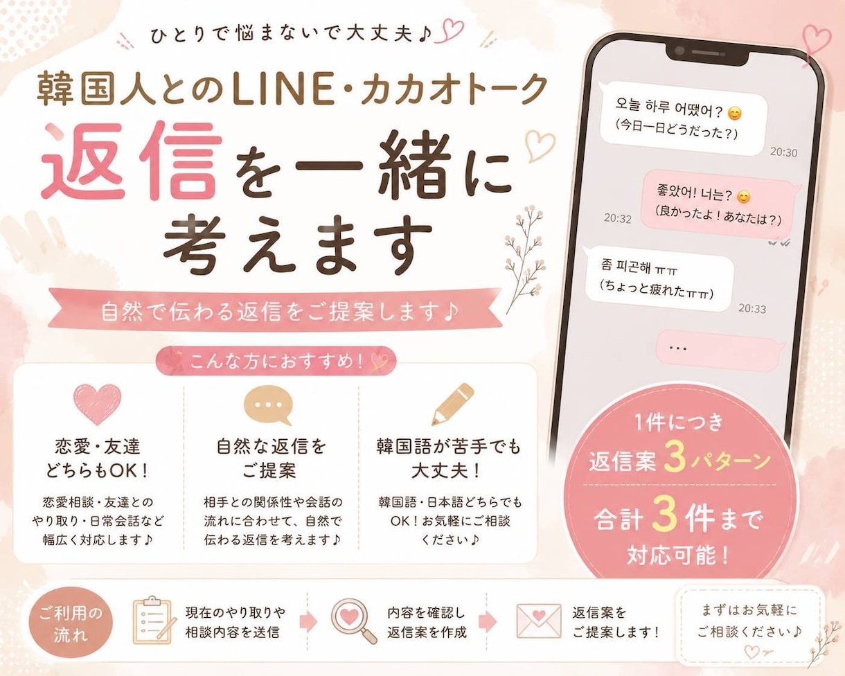 韓国人とのカカオ・LINE返信を一緒に考えます 韓国語での自然なやり取りをサポート イメージ1