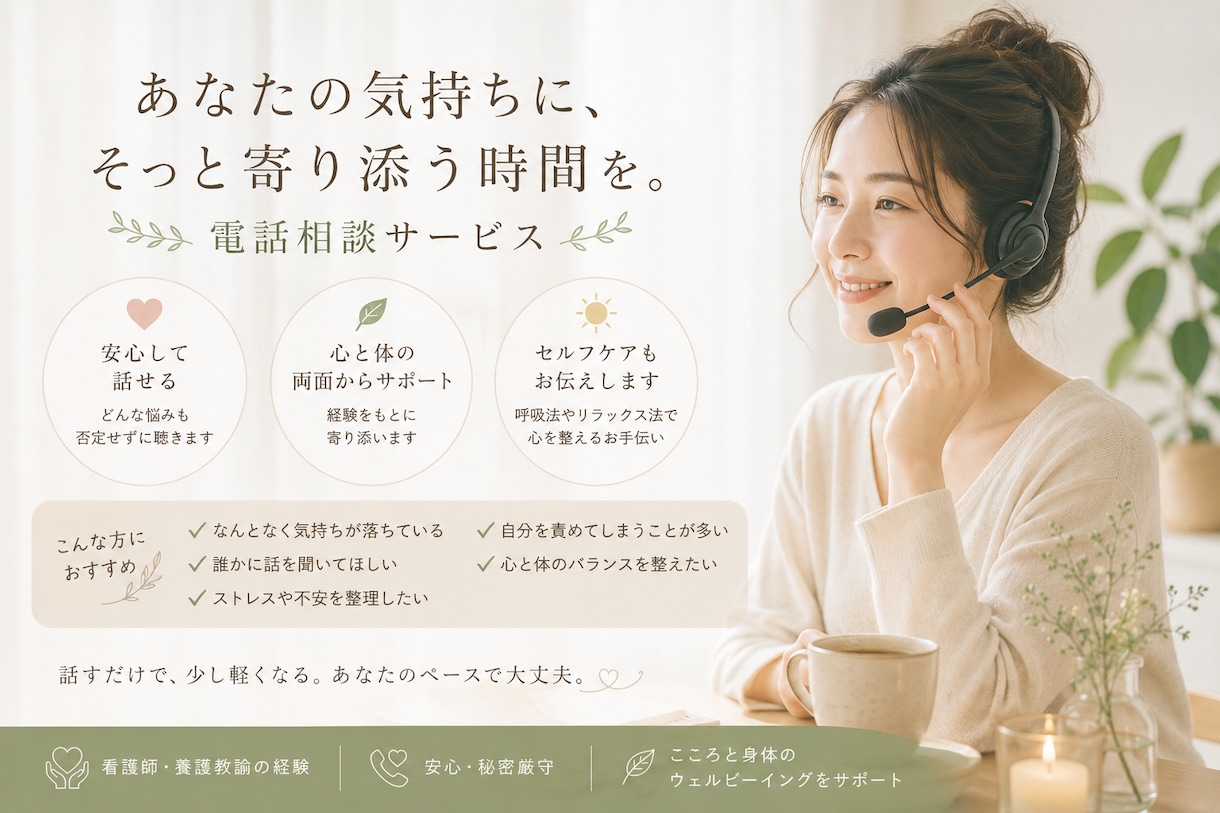 あなたが抱えている想い、悩み、なんでも聴きます あなたの気持ちを否定せずに受け止めます。 イメージ1