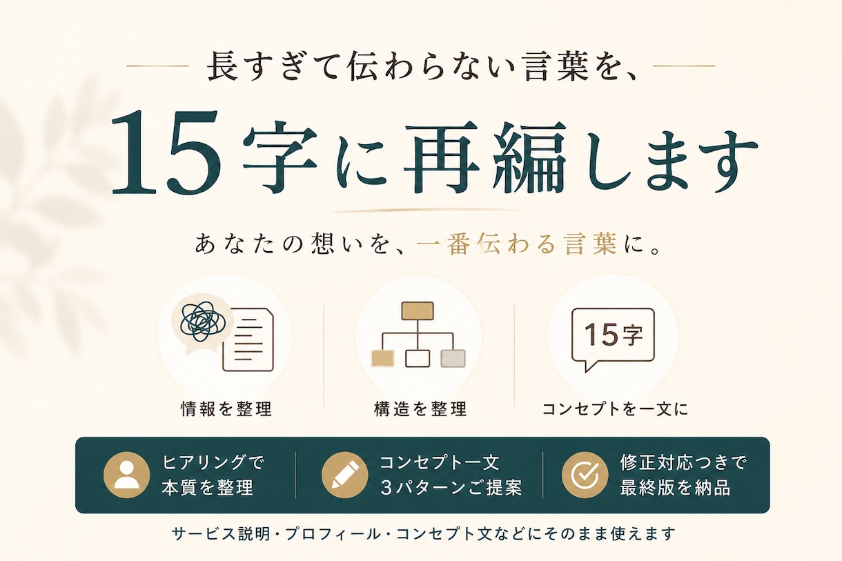 あなたのコンセプトを15字で言語化します 長すぎて伝わらない言葉を整理します イメージ1