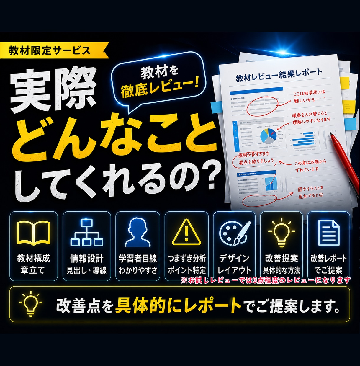 教材レビュー・ブラッシュアップします 「伝わる」から選ばれる。口コミで広がる教材へ。 イメージ2