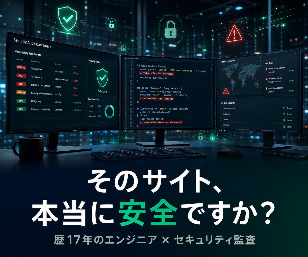 そのサイト、ハッキングされる前に徹底ガードします 攻撃されてからでは遅い。プロが弱点を見つけ守ります。 イメージ1