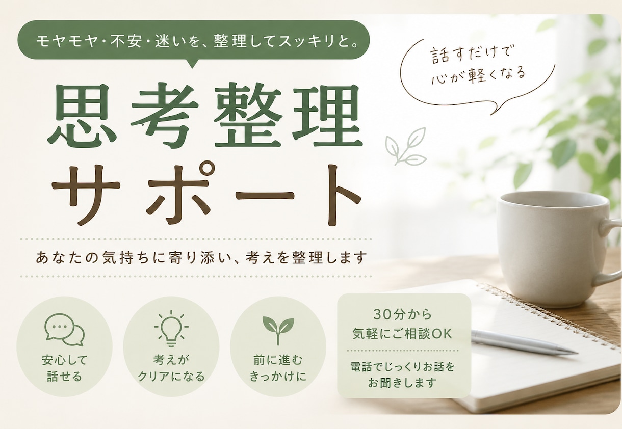 思考整理サポート相談室　　心のモヤモヤを整理します 「そのまま決断すると後悔しそうな状態を整理します」 イメージ1