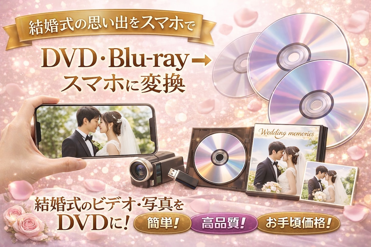 結婚式DVDをスマホで見返せる思い出にします 最安値！結婚式DVDをスマホ対応に変換｜高品質・迅速対応 イメージ1