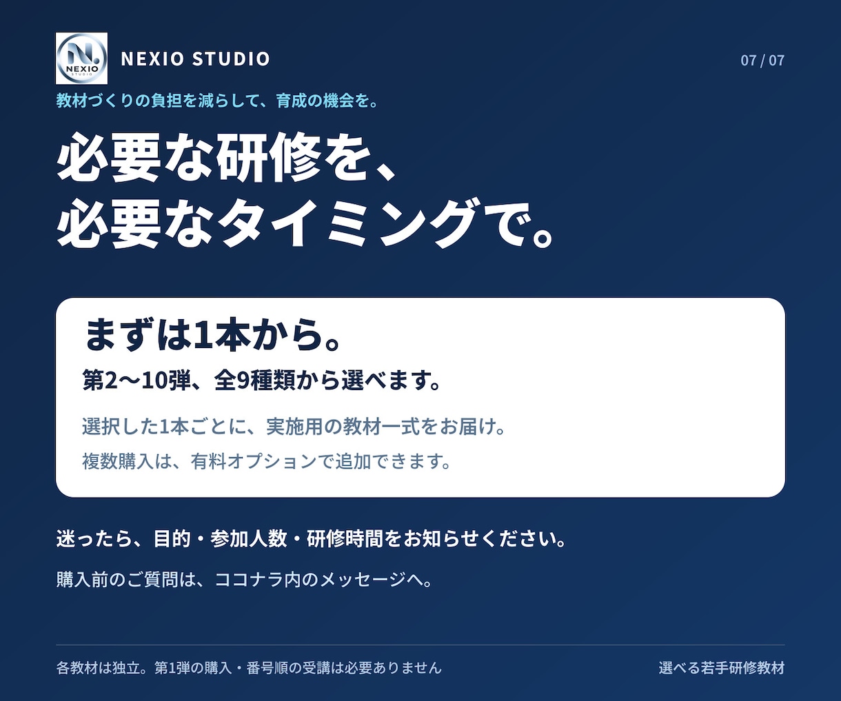 若手社員向け研修教材を選んで購入できます 講師手配の負担を軽減！選べる全9種類の実践型研修教材 イメージ7
