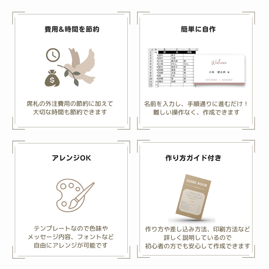 結婚式用二つ折り席札テンプレートをお渡しします 席札テンプレート　Fleur（フルール）作り方ガイド付 イメージ5