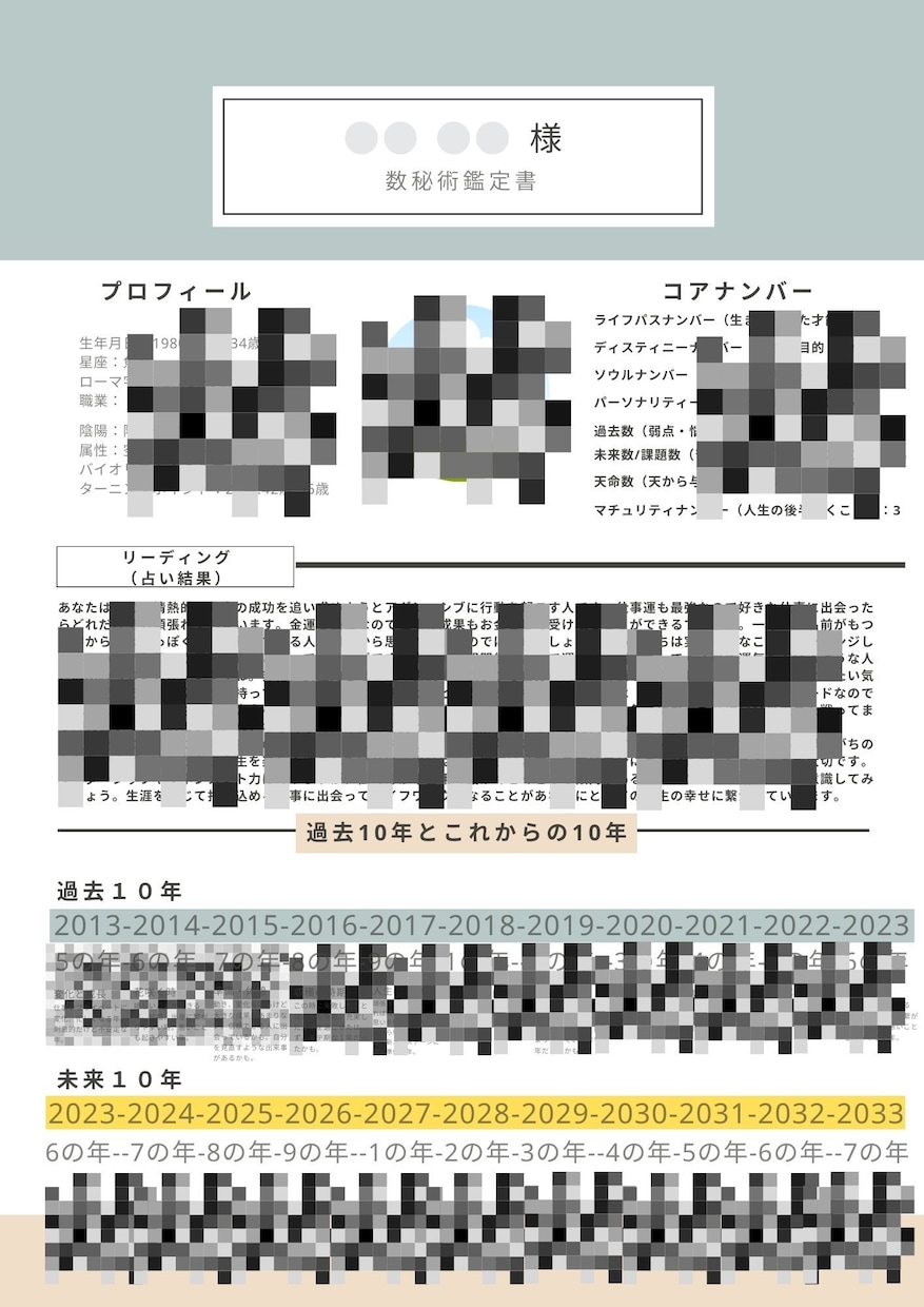 数秘術鑑定書をお渡しします 基本性質・天命・過去１０年・未来１０年 イメージ2