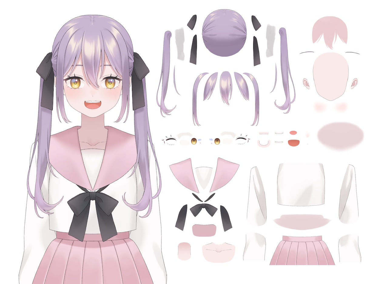 VTuber向け立ち絵制作いたします キャラクターデザイン、3面図、パーツ分けも！◎ イメージ2