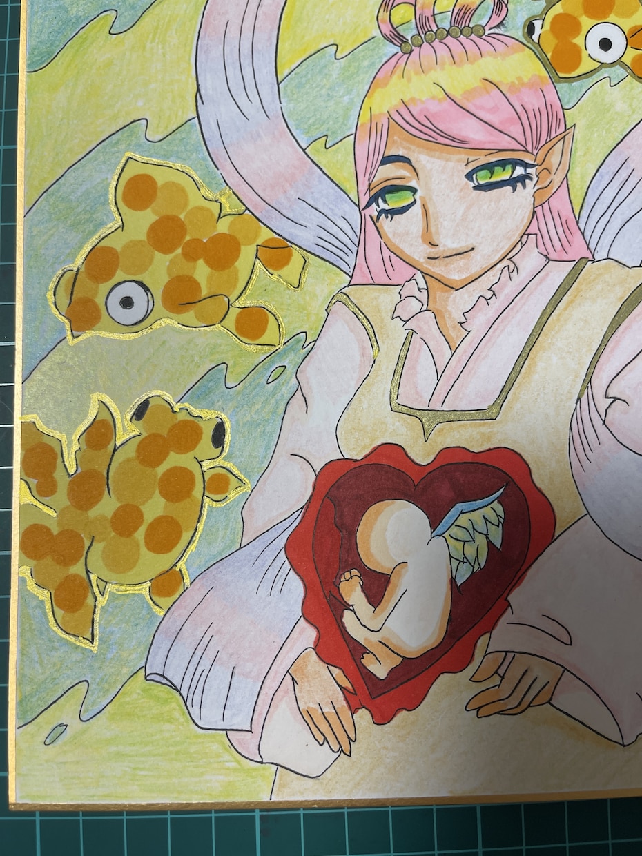 自己の感情を表現した作品を作成します 作品名：天女様が暖かく見守る赤ちゃん イメージ3