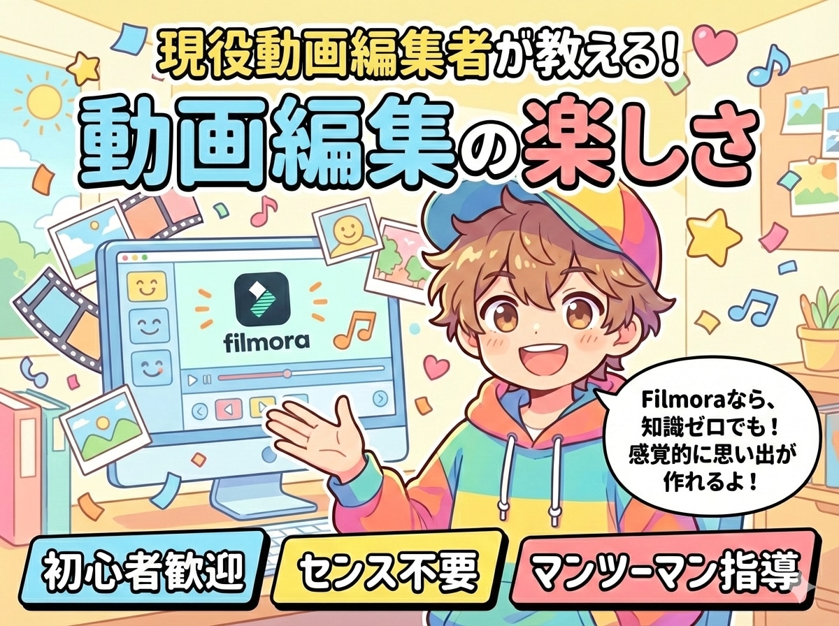 フィモーラ専門｜動画編集をゼロから丁寧に教えます 未経験の方でも、一から丁寧に教えますので安心して学べます！ イメージ1