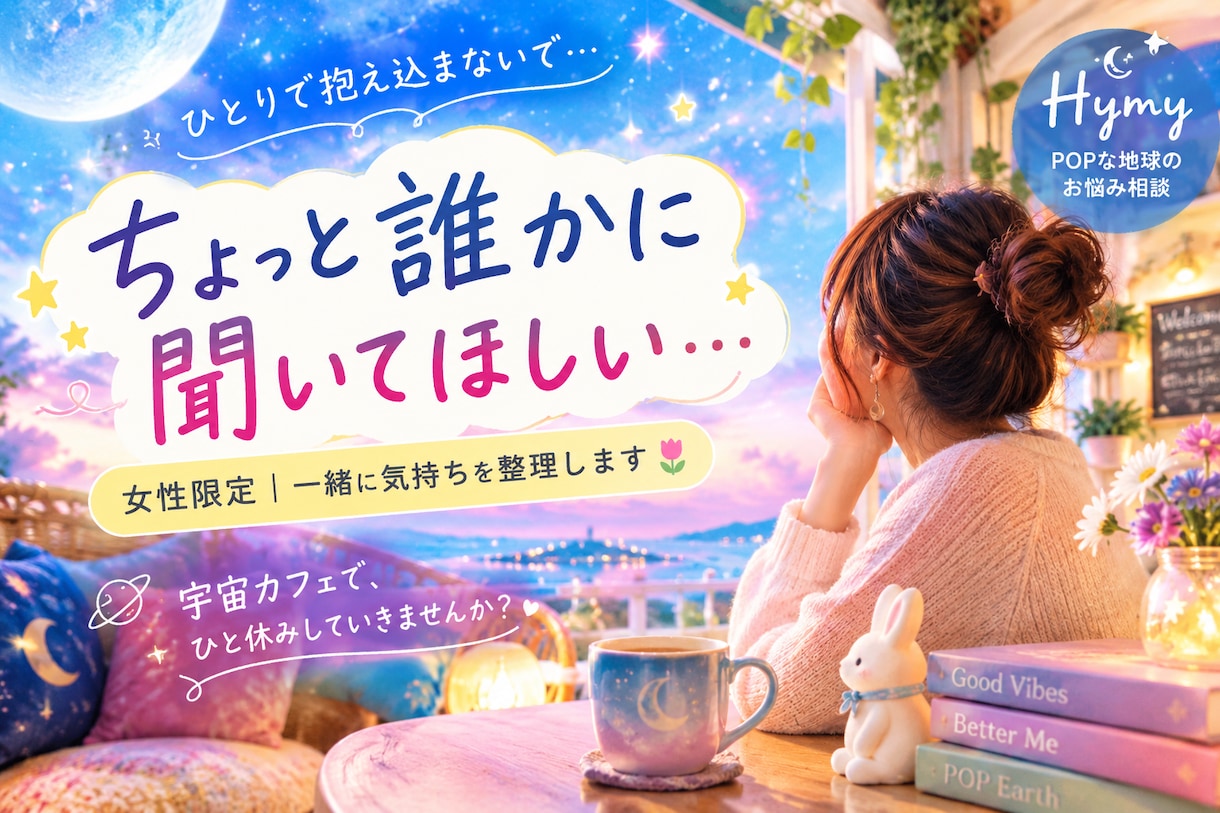 女性限定 誰にも言えないモヤモヤ聴きます 頑張りすぎたあなたが、ホッと気持ちを話せる宇宙カフェです イメージ1