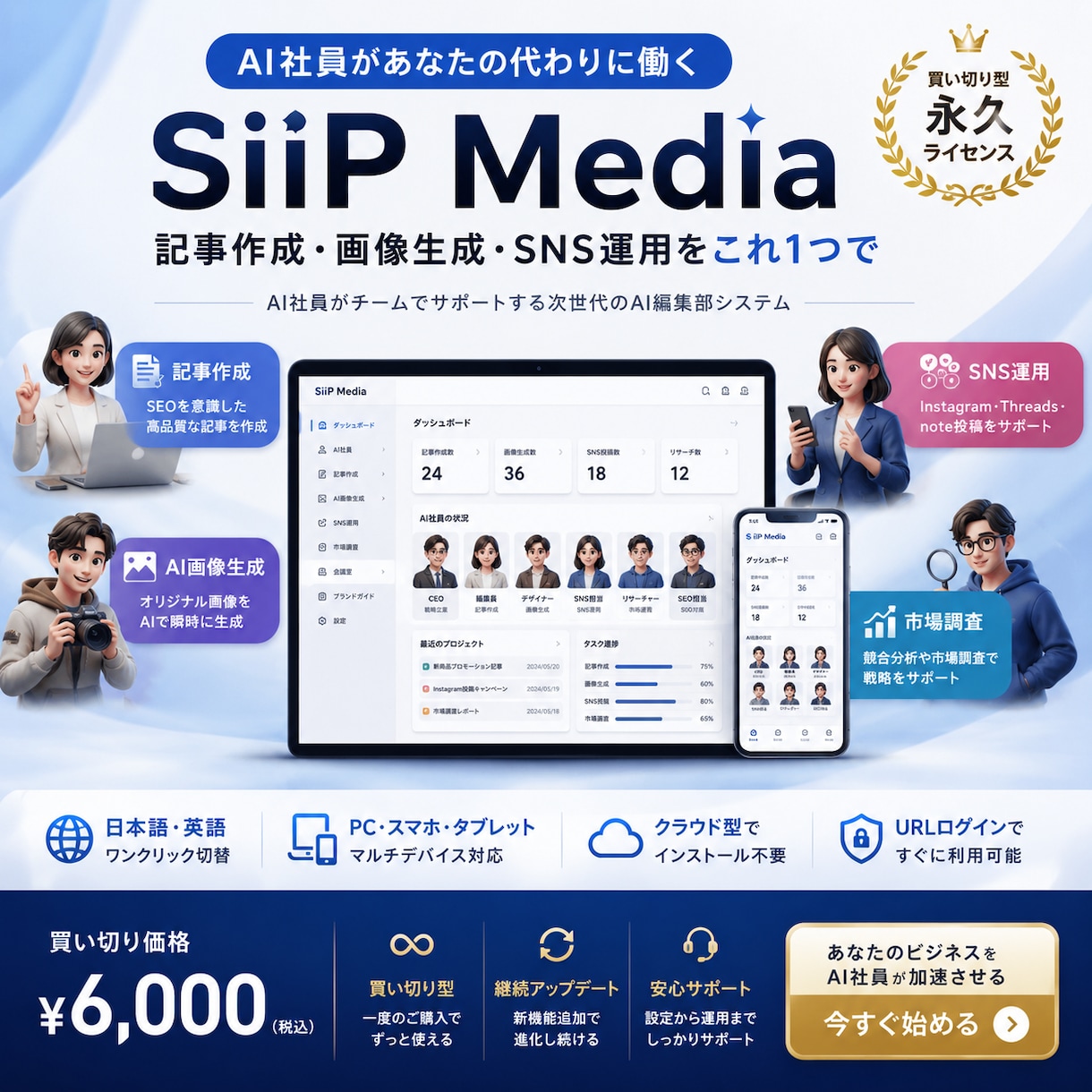 SiiP Media｜SNS運用を自動化します AI社員が記事作成から自動投稿まで対応 イメージ1