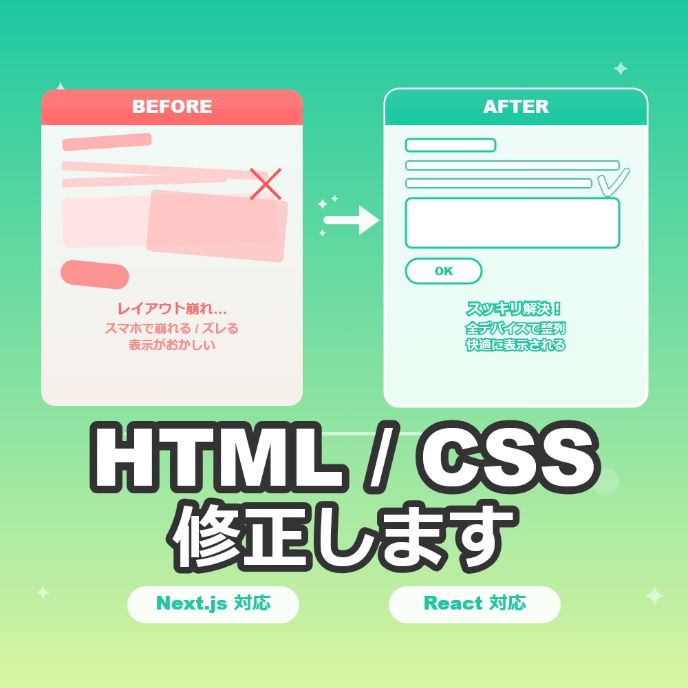 HTML/CSS修正・レイアウト崩れを直します 「ここだけ直したい」に素早く対応します。 イメージ1