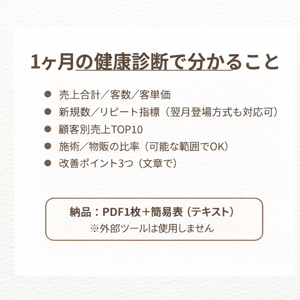 個人サロン向け売上KPI顧客LTVを見える化します 提出するだけでOK 経営の健康診断 イメージ3