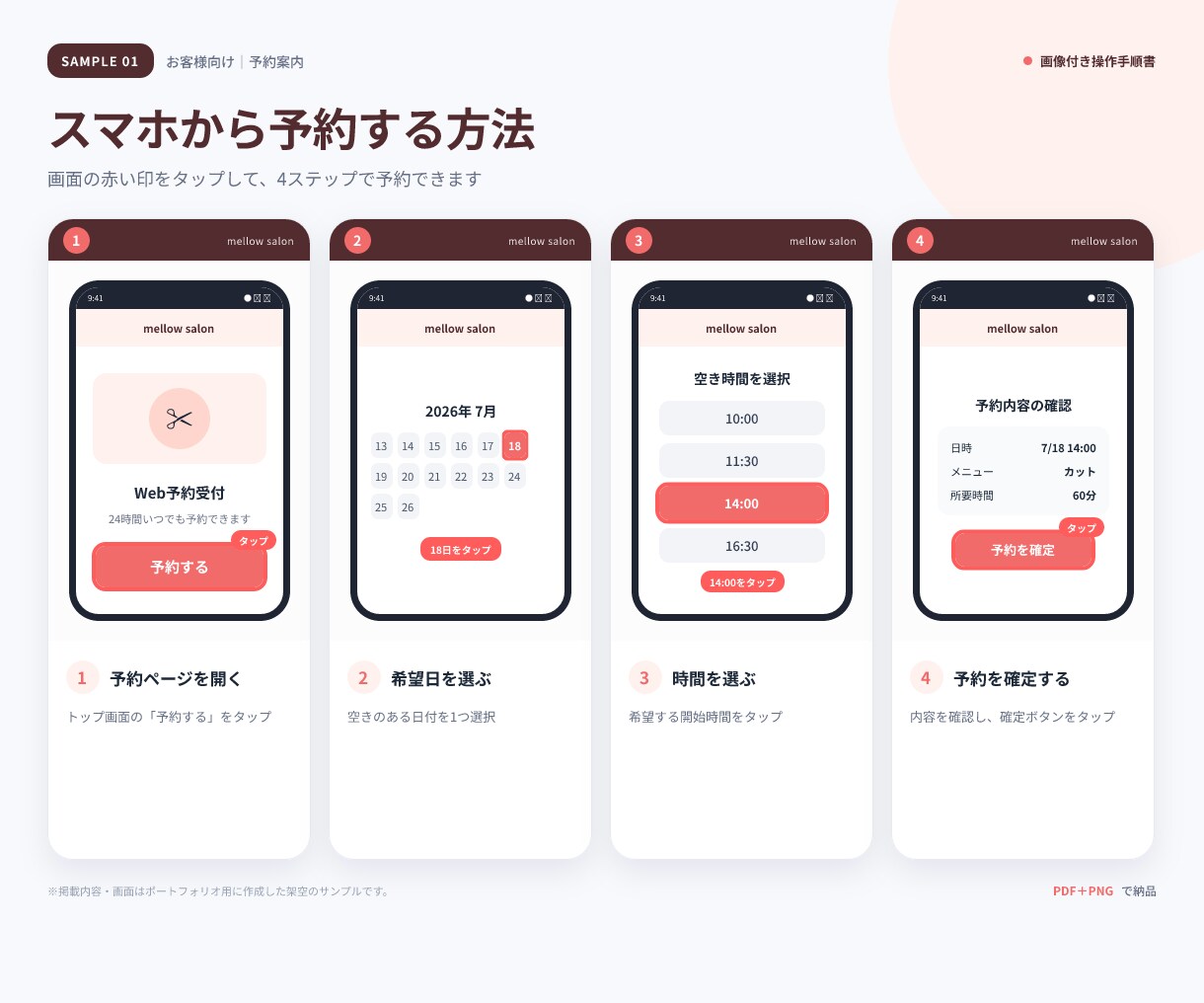 スクショを送るだけ！画像付きの操作手順書を作ります LINE・予約・登録手順を、見て分かる1枚に イメージ5