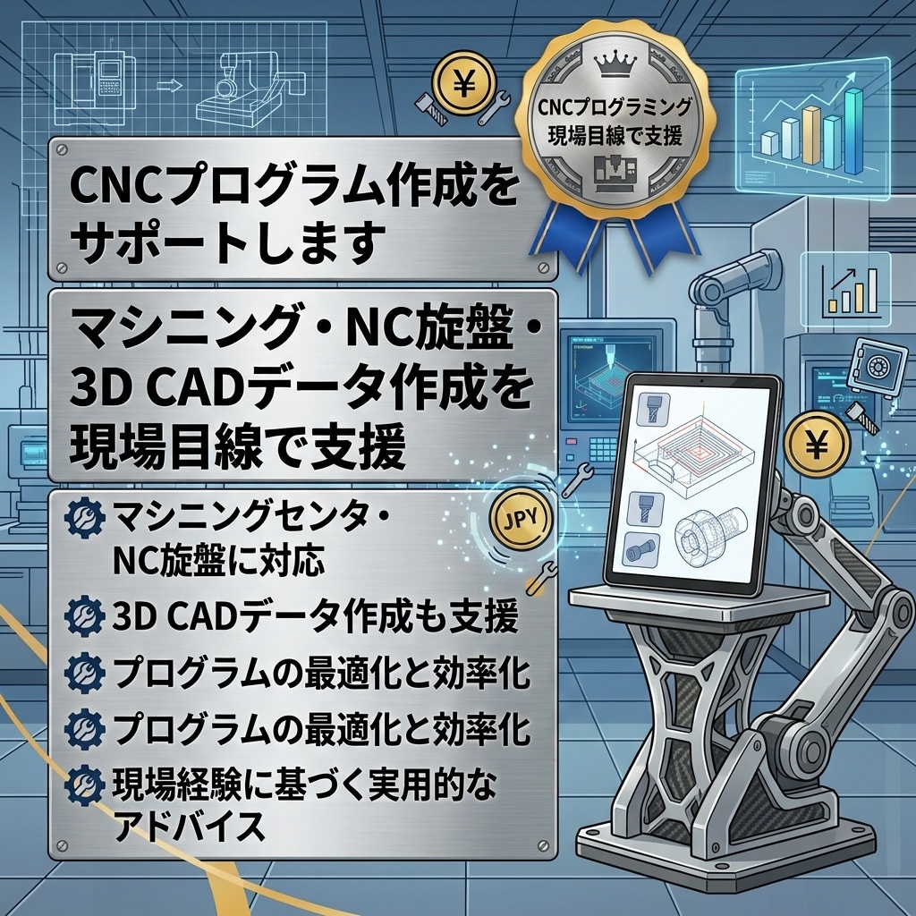 CNCプログラム作成をサポートします マシニング・NC旋盤・3DCADを現場目線で支援 イメージ1