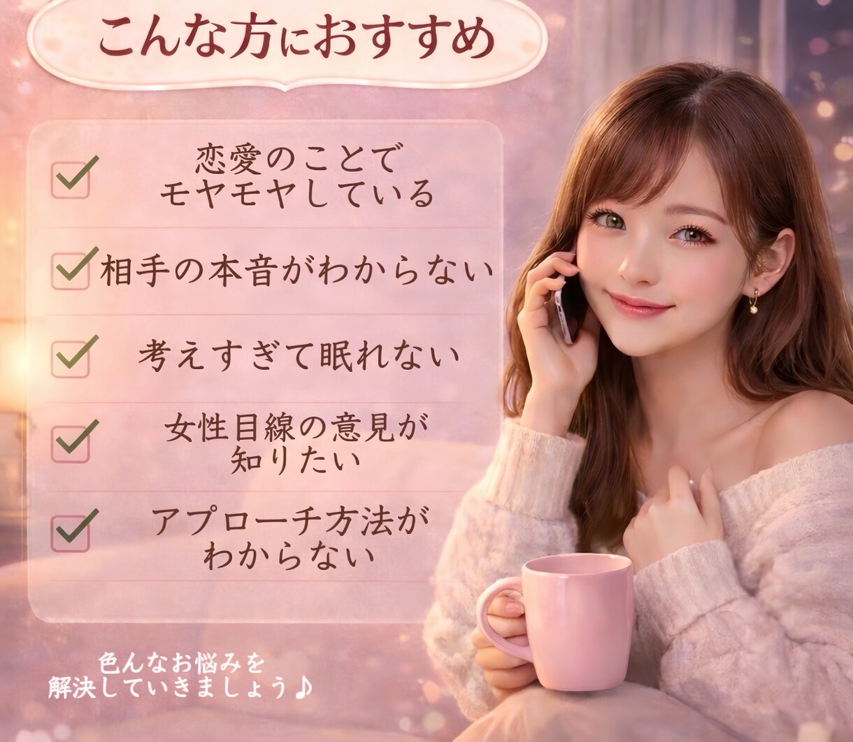 恋の病で苦しい…女性目線で優しくお話聞きます これって脈アリ？考えすぎて頭パンク寸前！優しく受け止めます♡ イメージ2