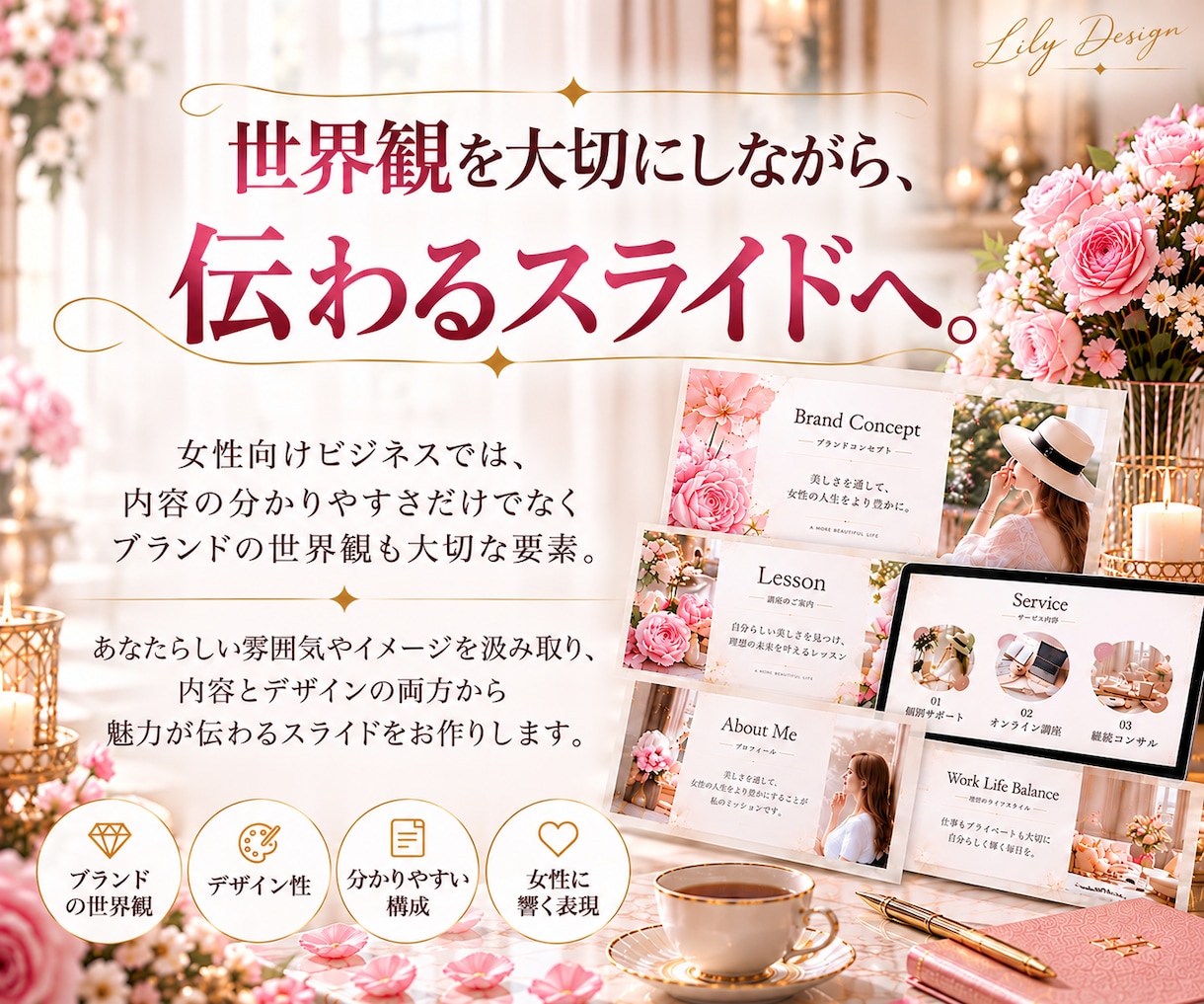 女性向け講座のスライド資料を制作します 世界観まで伝わる、美しく見やすい資料デザイン イメージ2