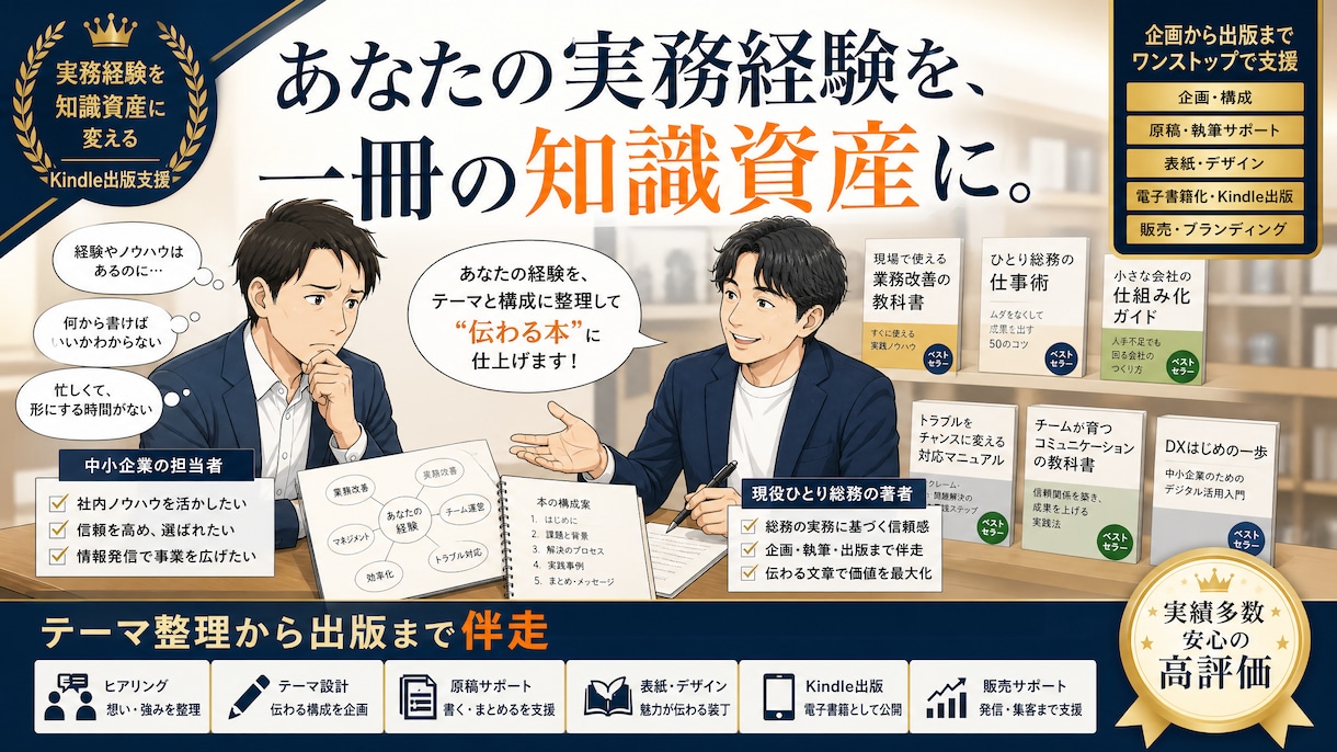 総務・人事・広報のKindle書籍出版を伴走します 現役ひとり総務の著者が、実務経験をもとに企画から出版まで支援 イメージ2