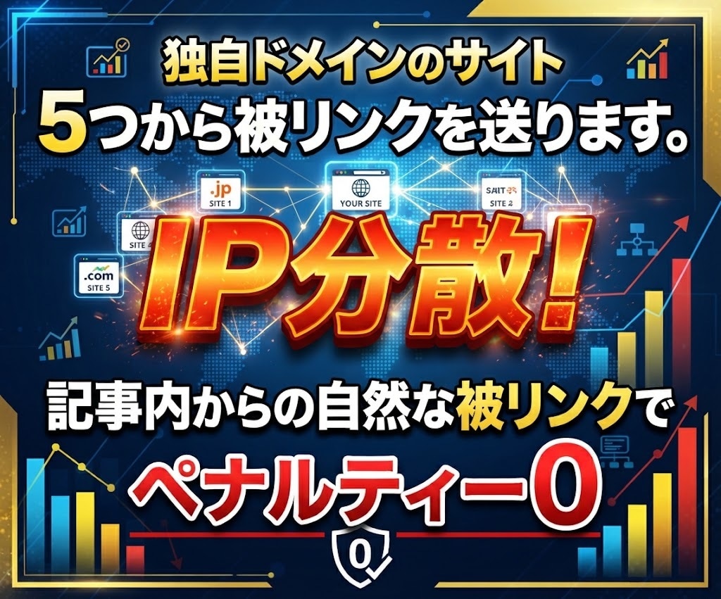 独自ドメインのサイト5つから被リンクを送ります ★IP分散！記事内からの自然な被リンクでペナルティー0 イメージ1