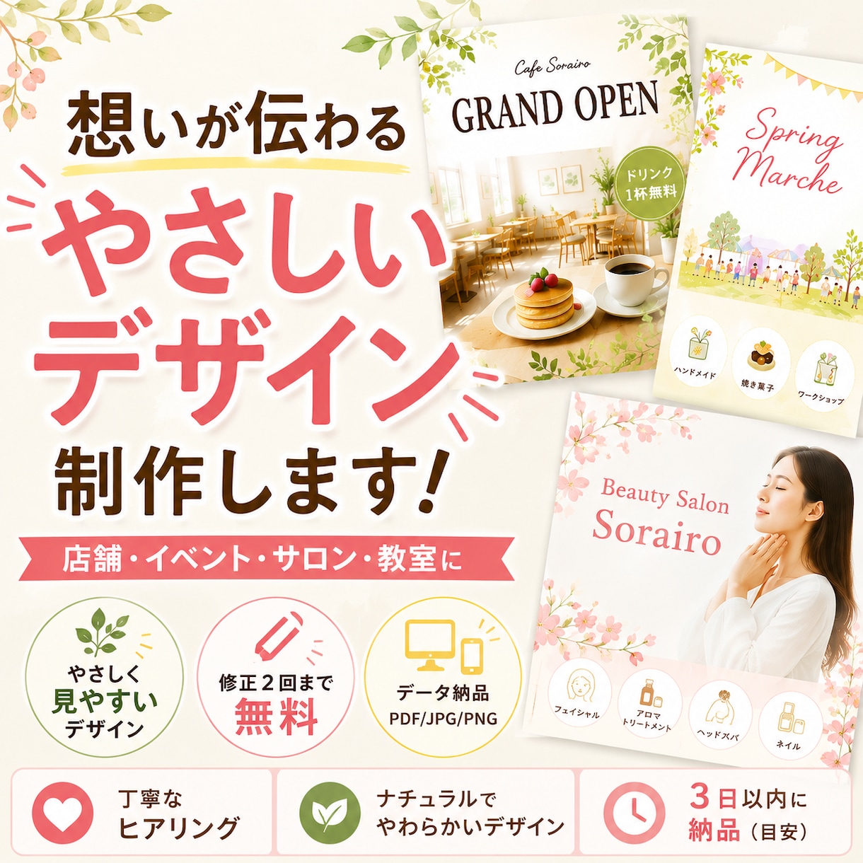 やさしく伝わるチラシ、フライヤー制作します ナチュラルで見やすく制作します イメージ1