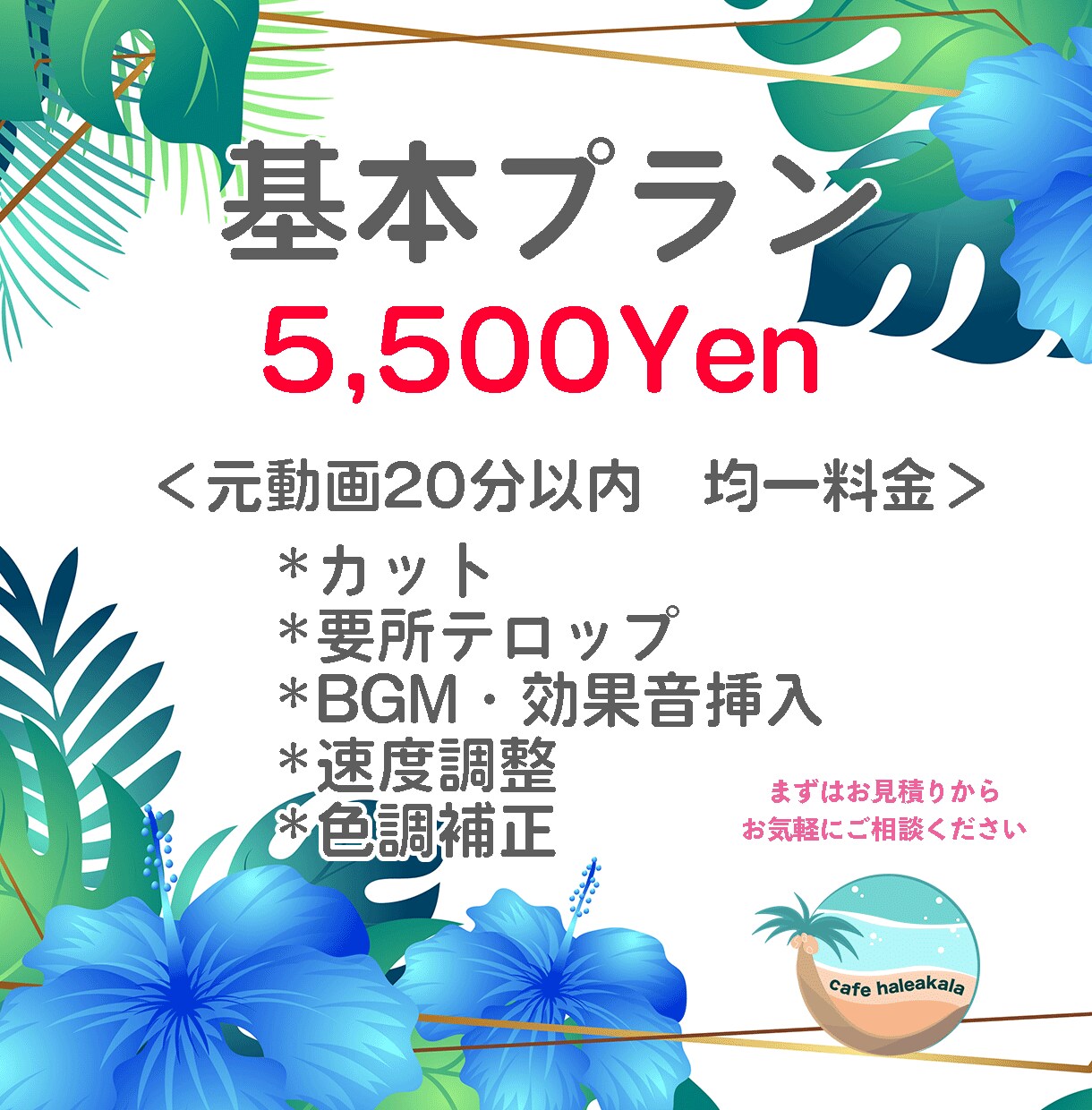 シンプルな料金設定にて動画編集いたします 基本プラン設定☆まずはお見積りからお気軽にご相談ください♪ イメージ2
