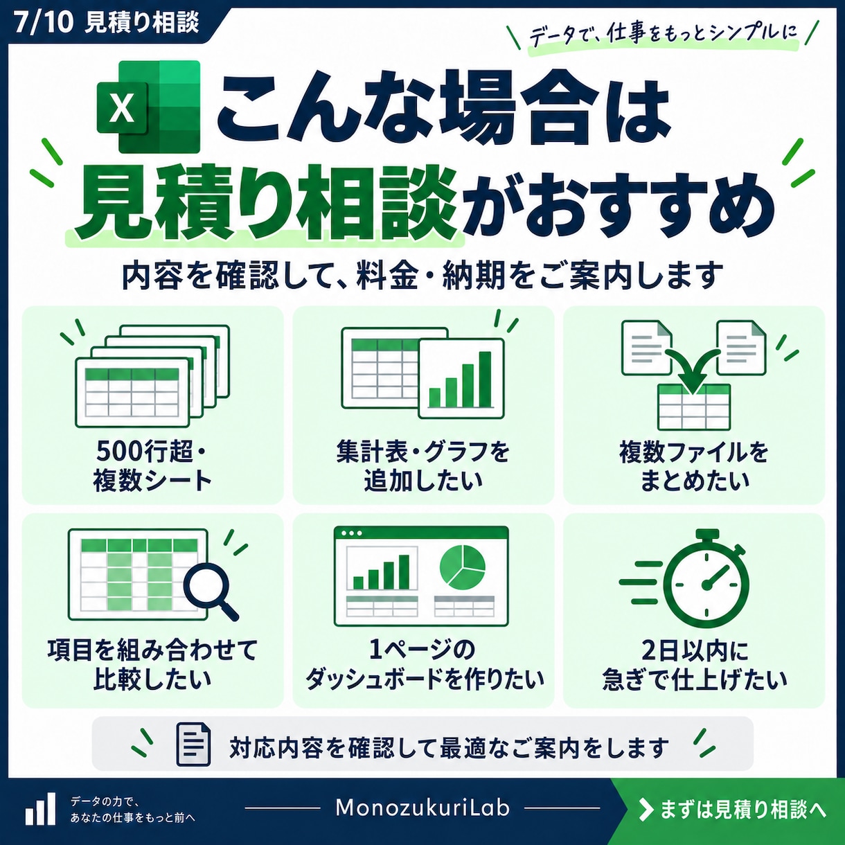Excelデータを整理・集計・見える化します バラバラな表を、集計表とグラフで判断しやすい形へ イメージ7