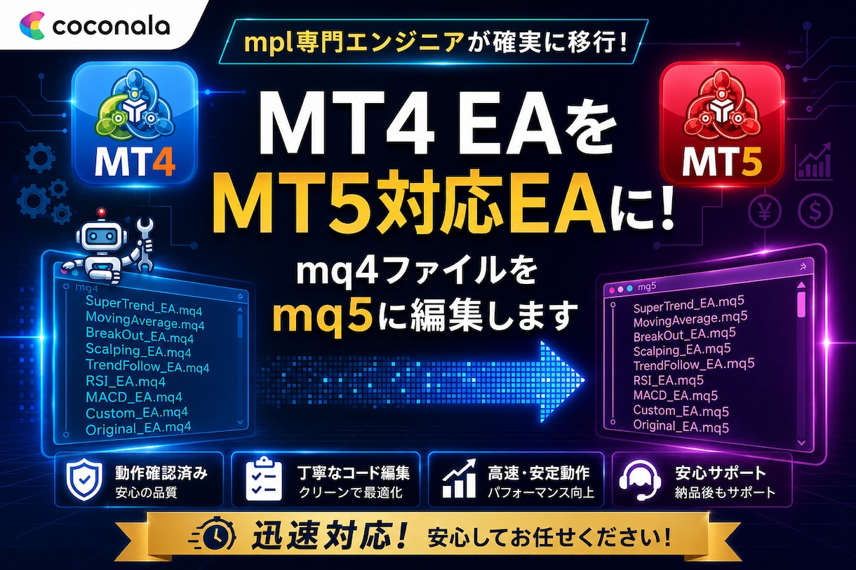 mq4ファイルをmq5に作り直します EAやサインツールをMT5で利用したい方のお手伝いをします イメージ1