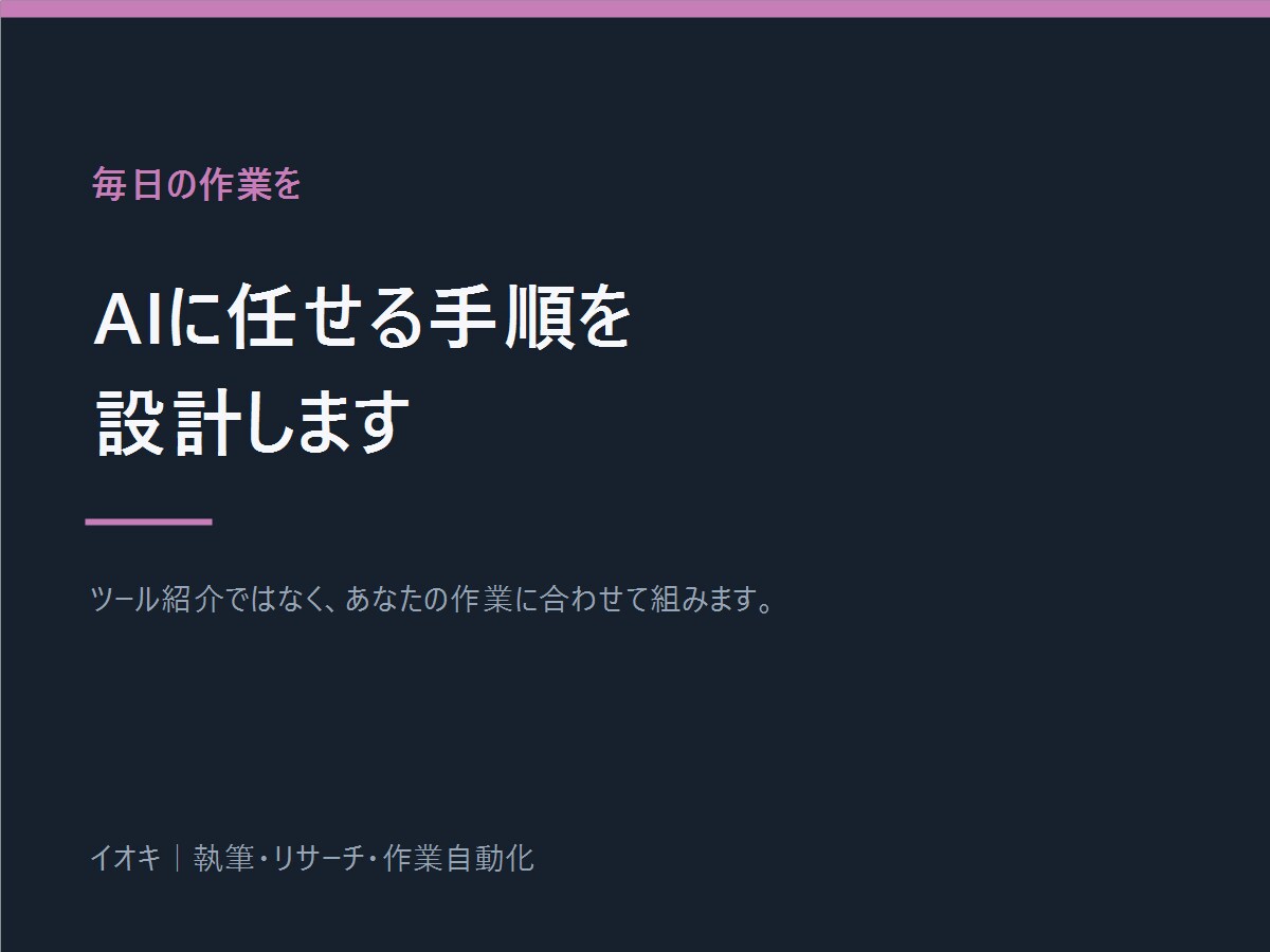 毎日の作業をAIに任せる手順を設計します ツール紹介ではなく、あなたの作業に合わせて組みます イメージ2
