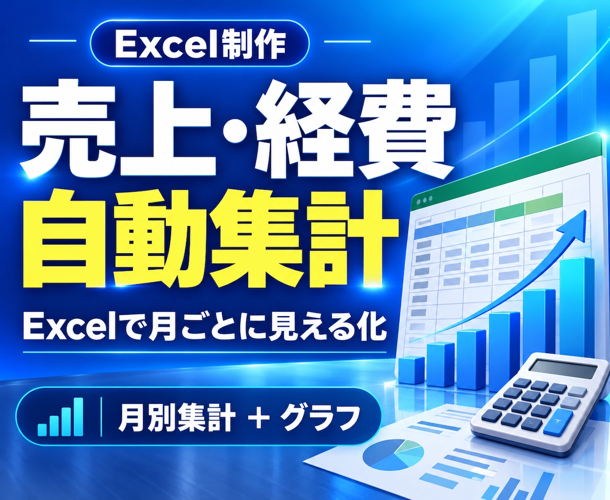 Excel売上と経費を月別に集計する表を作ります 入力した金額から月ごとの売上・経費・差額が分かる イメージ1