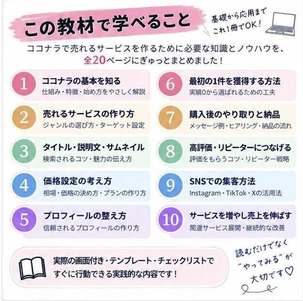 ココナラ初心者向け売れるサービスの作り方を教えます 出品準備から最初の1件・リピート・売上UPまでやさしく解説 イメージ2