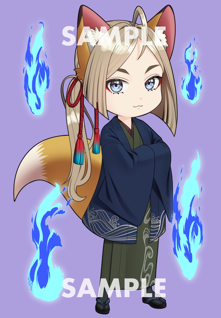 和風きつね男子のちびキャライラスト販売します 可愛い和風きつね男子のデフォルメ全身イラストです。 イメージ1