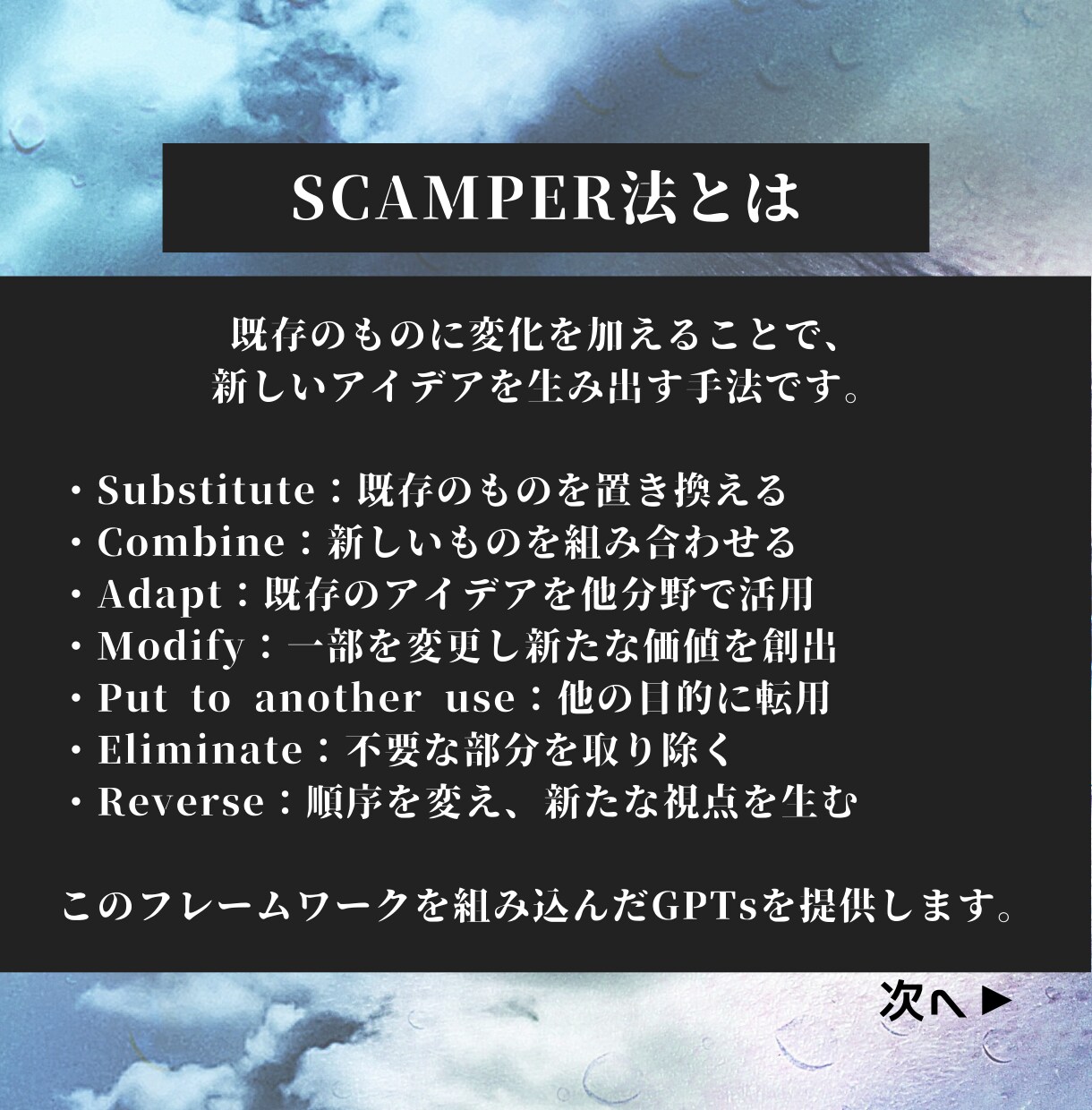 SCAMPER法のビジネス創出GPTsを提供します ChatGPT（生成AI）でビジネスが作れる時代になりました イメージ5