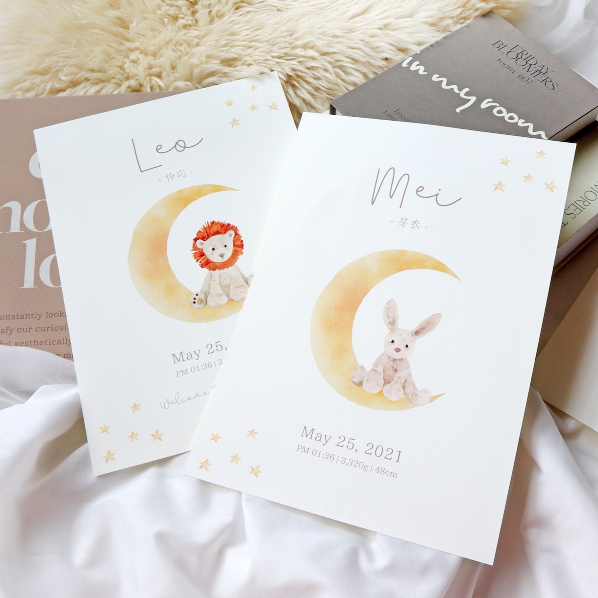 命名書｜月と動物のかわいい命名書を作成します おしゃれな命名書でインテリアにもなじむ♪出産祝いにも◎ イメージ6