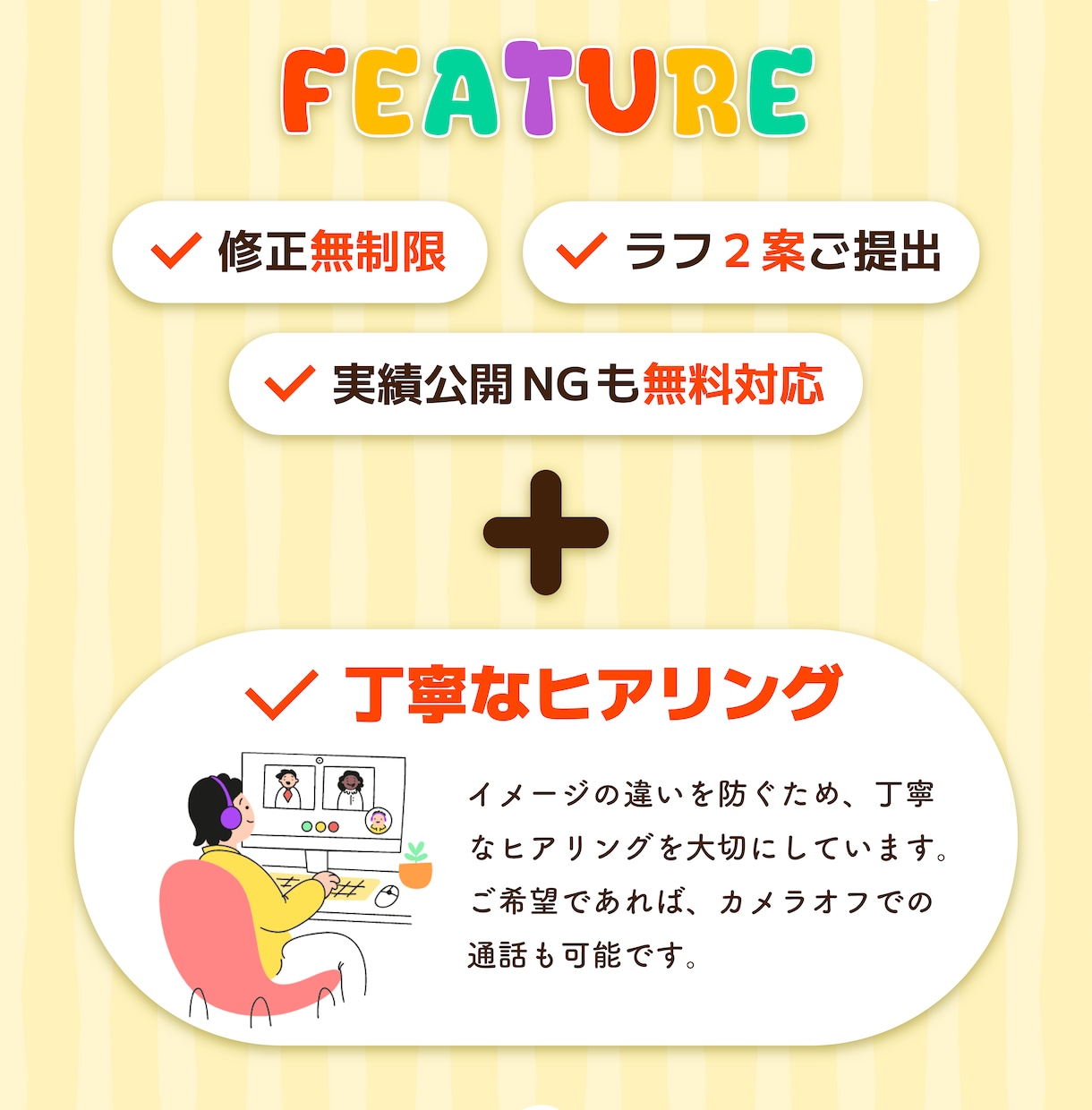 じっくりヒアリングでイメージ通りの画像を作ります 5名様限定価格・修正無制限！お気軽にご相談ください。 イメージ2
