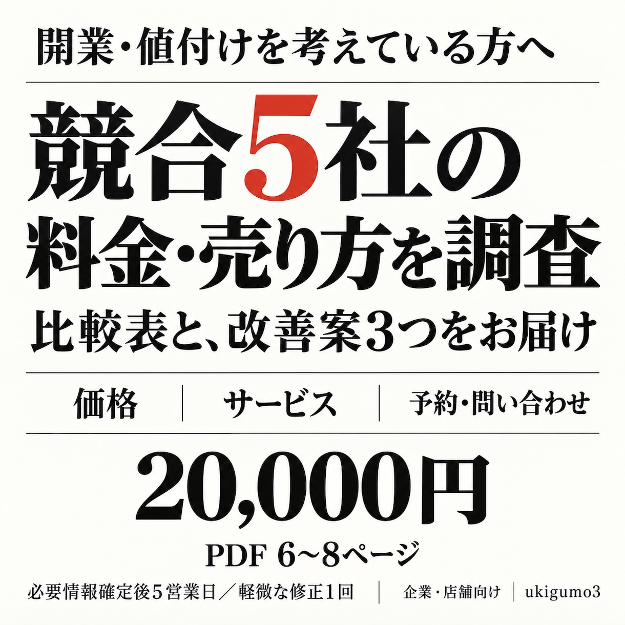 開業や値付け前に競合5社を調べ改善案を作ります 価格・サービス・集客導線を比較／PDF＋比較表CSV イメージ1