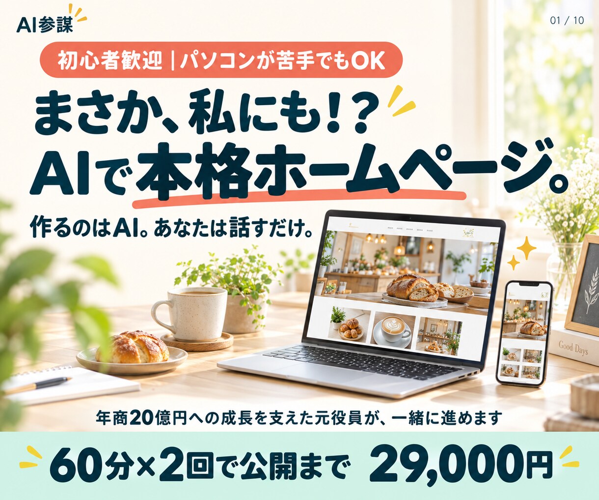誰でもAIで本格ホームページを作れるようにします まさか私にも！？初心者でも60分×2回で公開まで イメージ1