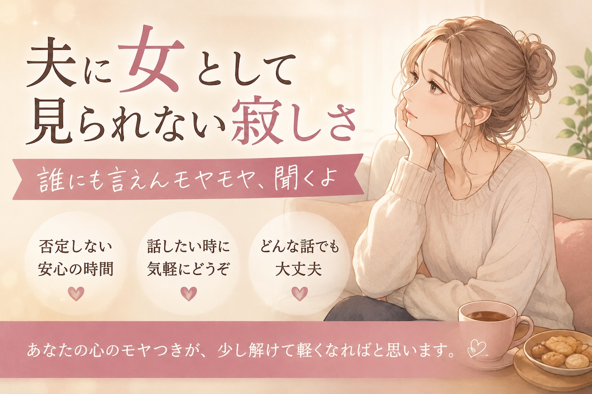 夫に女として見られない寂しさを聞きます 誰にも言えない夫婦のモヤモヤ、全部聞くよ イメージ1