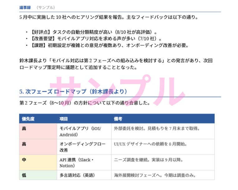 議事録作成代行｜会議音声をWord納品ます 文字起こしだけでなく要約・決定事項まで整理します イメージ5