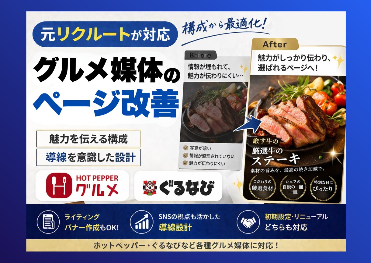 ホットペッパーのページ改善｜元リクが最適化します グルメ媒体ページの初期設定／改善サポート イメージ1