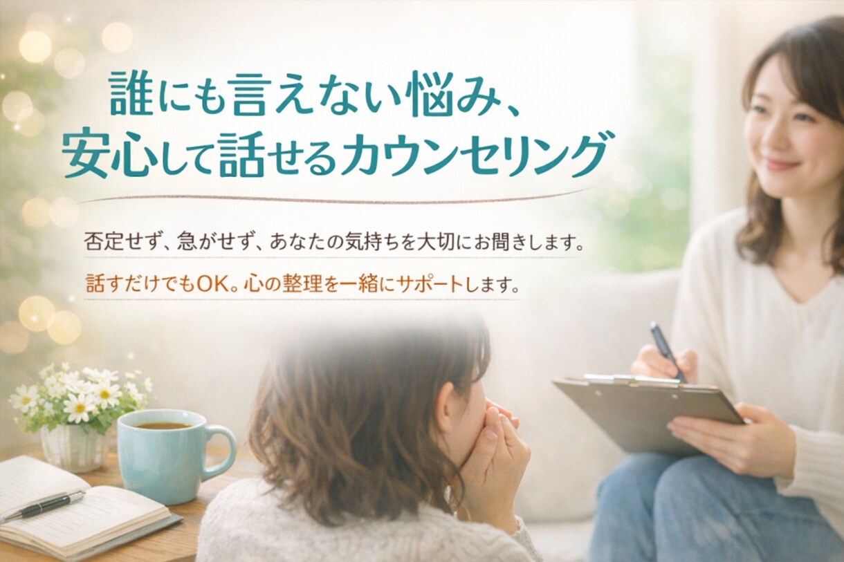 一人で抱えないためのオンライン悩み相談をします 秘密厳守・寄り添い重視のカウンセリングを行います。 イメージ1